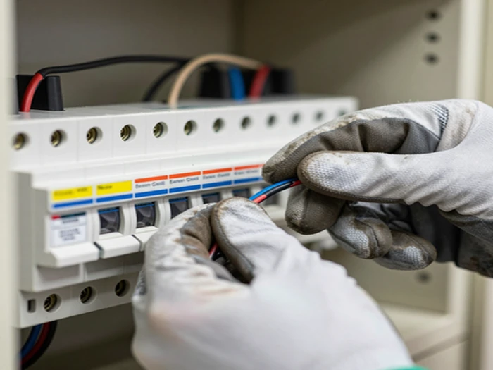 Câblage électrique organisé dans des gaines lors d'une rénovation complète.